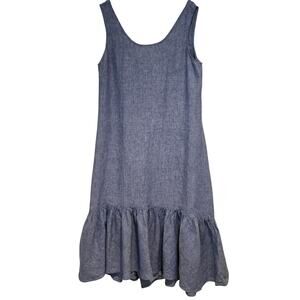 Polo Ralph Lauren Blue Linen Sleeveless Ruffled Tiered Maxi Dress, Size Large